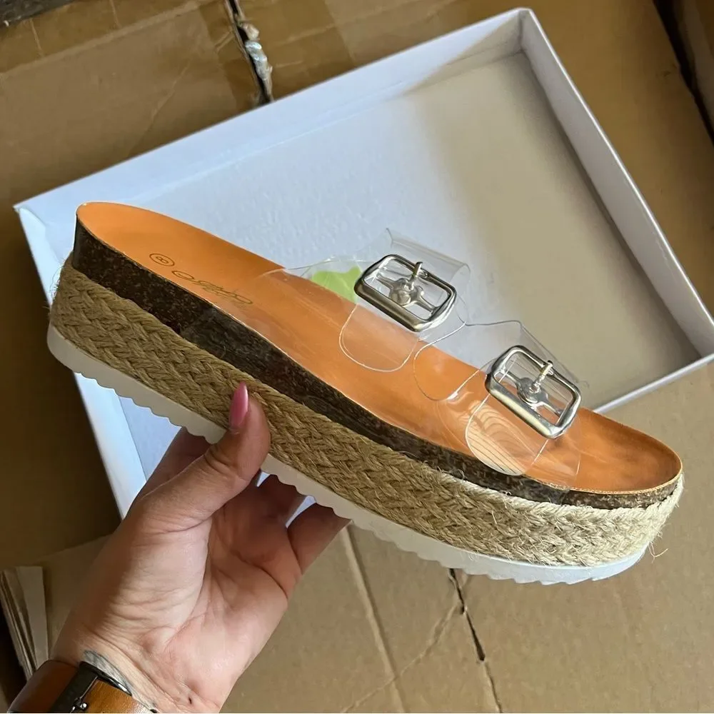 Clear Espadrilles Double Buckle Platform Sandal